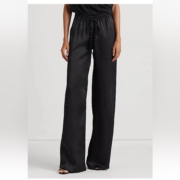 Lauren Ralph Lauren Black Label Satin Charmeuse Wide-Leg Black Pants Size Large - Picture 9 of 12